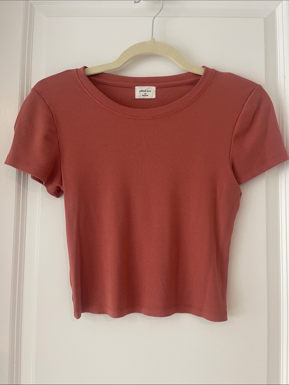 Wilfred Ribbed Short Sleeve Crewneck Top in Rose